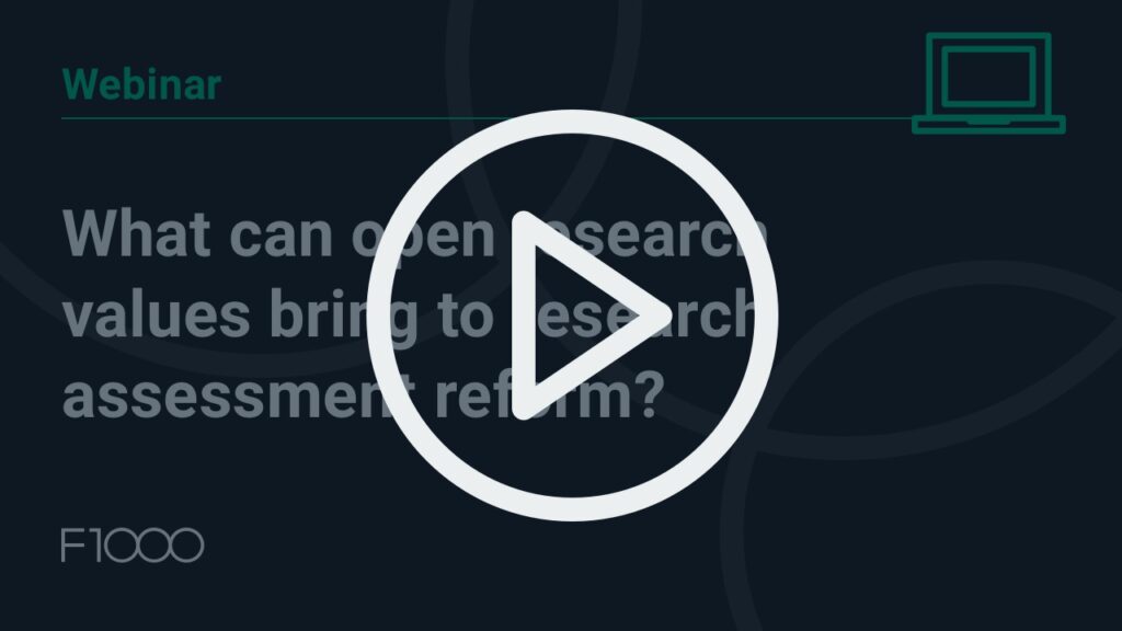 YouTube thumbnail for F1000 webinar, 'What can open research values bring to research assessment reform?'